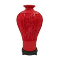 12" Chinese Red Lacquerware Auspicious Motif Vase