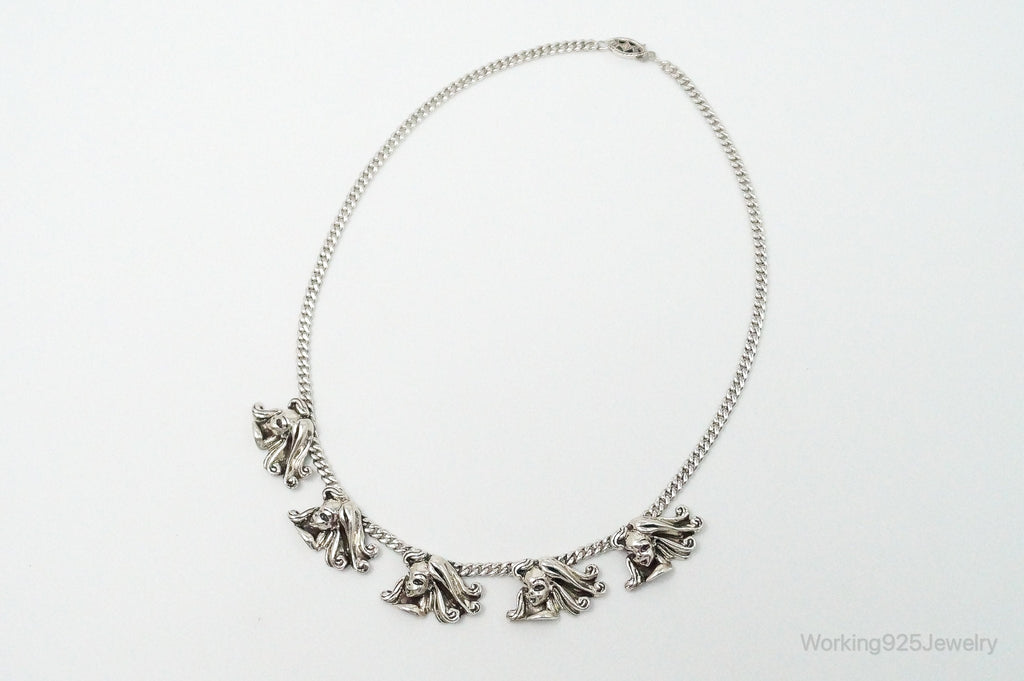 Vintage Ladies Flowing Hair Modernist Sterling Silver Chain Necklace | Jewelry > Necklaces > Pendants | Wiccan Center