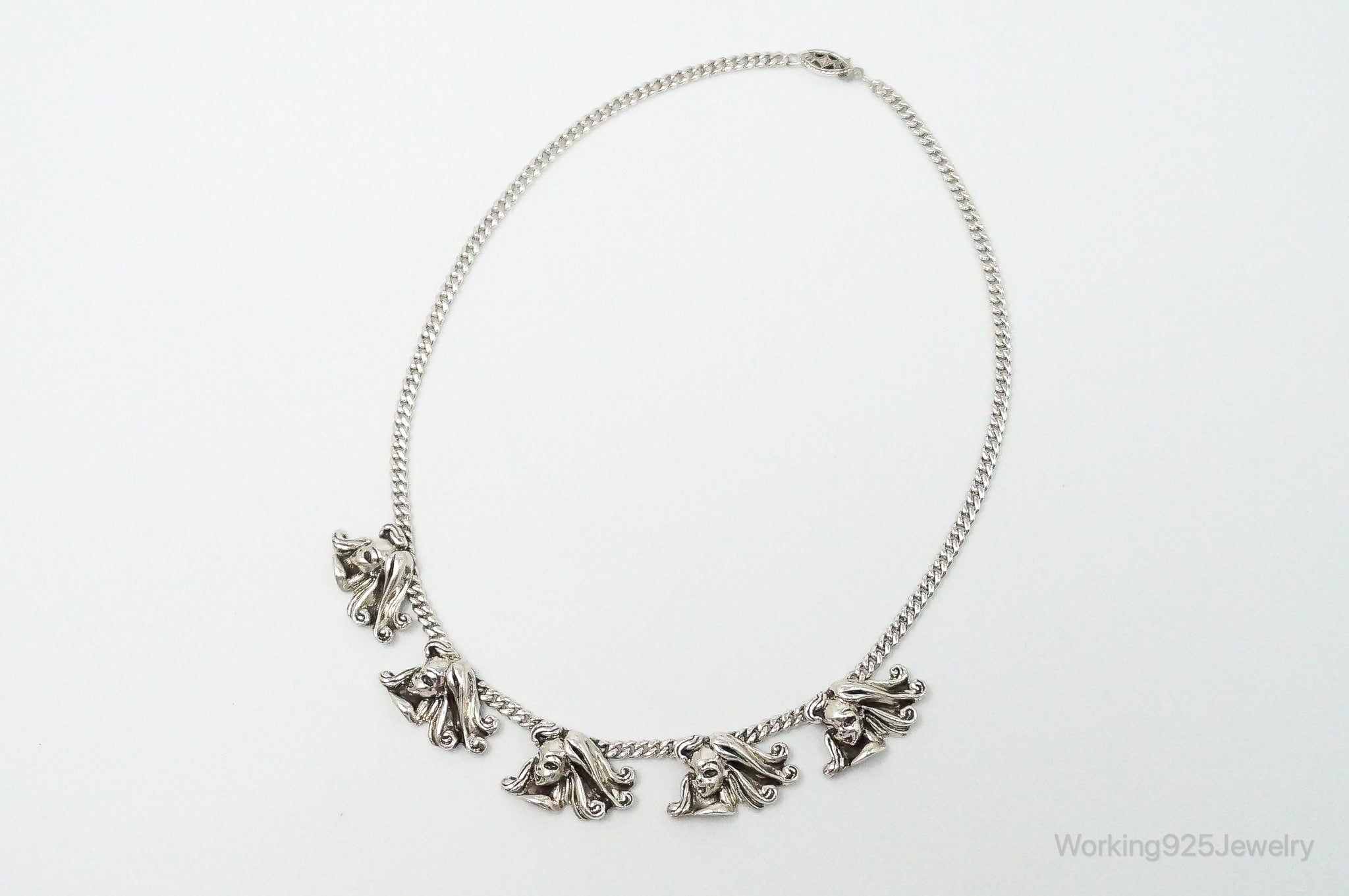Vintage Ladies Flowing Hair Modernist Sterling Silver Chain Necklace | Jewelry > Necklaces > Pendants | Wiccan Center