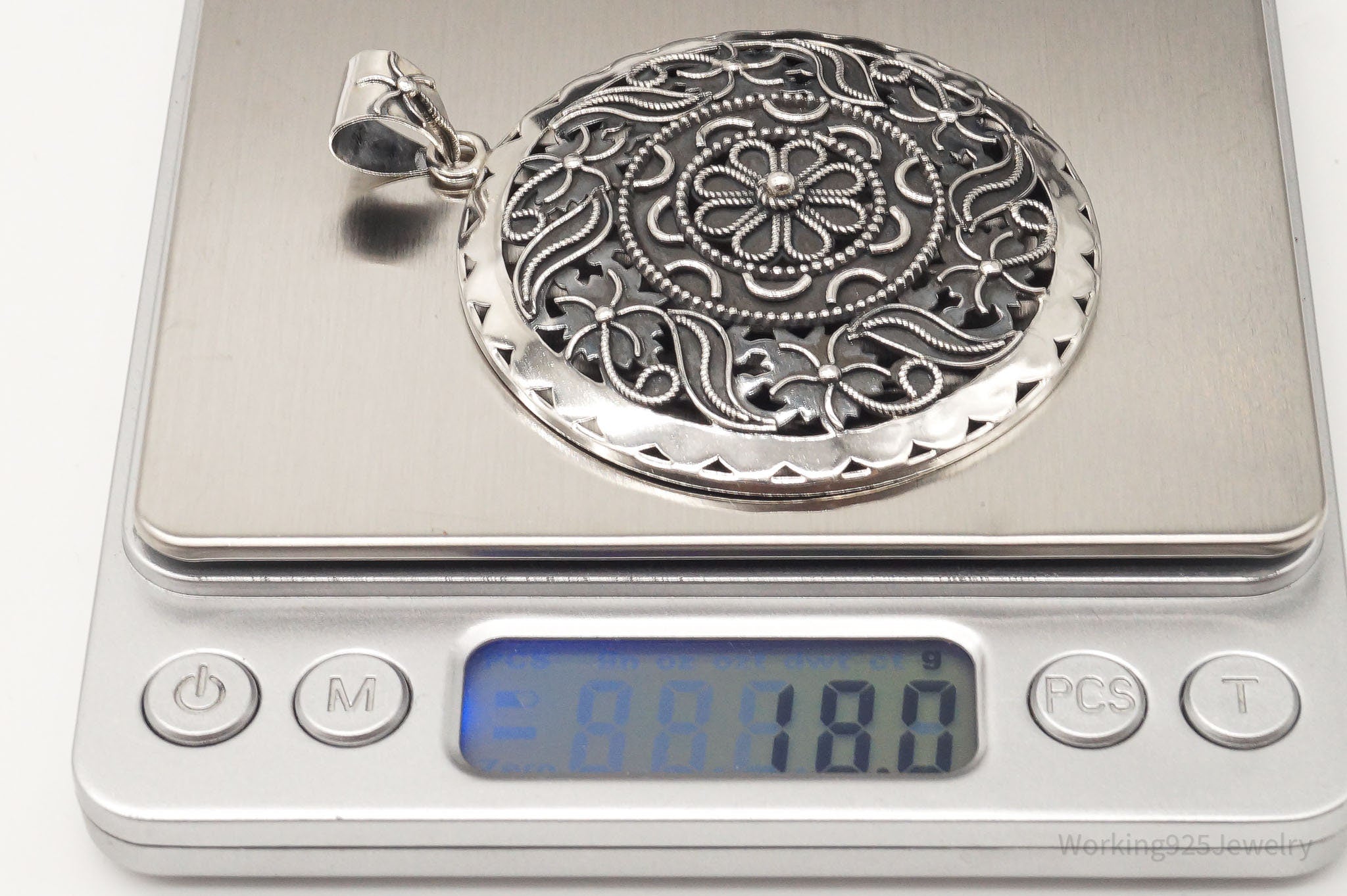 Large India Designer Doug Paulus Ornate Flower Sterling Silver Pendant | Jewelry > Necklaces > Pendants | Wiccan Center