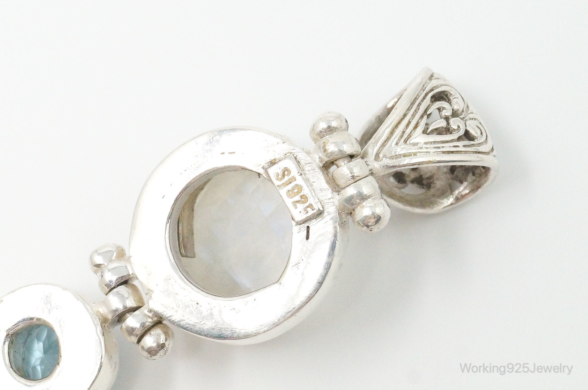 Large Designer SJ Blue Topaz Moonstone Pearl Sterling Necklace Pendant | Jewelry > Necklaces > Pendants | Wiccan Center