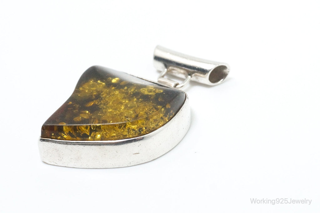 Large Vintage Amber Modernist Sterling Silver Necklace Pendant | Jewelry > Necklaces > Pendants | Wiccan Center