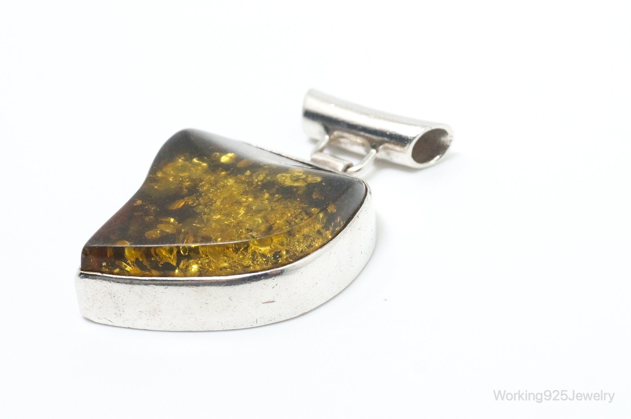Large Vintage Amber Modernist Sterling Silver Necklace Pendant | Jewelry > Necklaces > Pendants | Wiccan Center