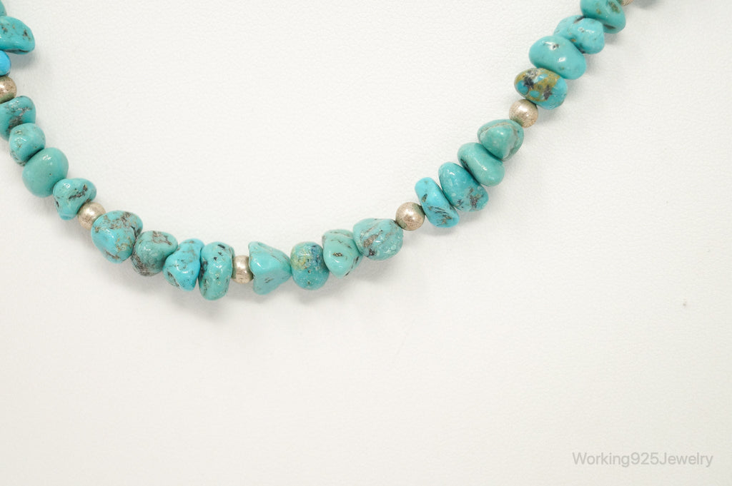 Vintage Native American Unsigned Turquoise Beaded Sterling Silver Necklace | Jewelry > Necklaces > Pendants | Wiccan Center