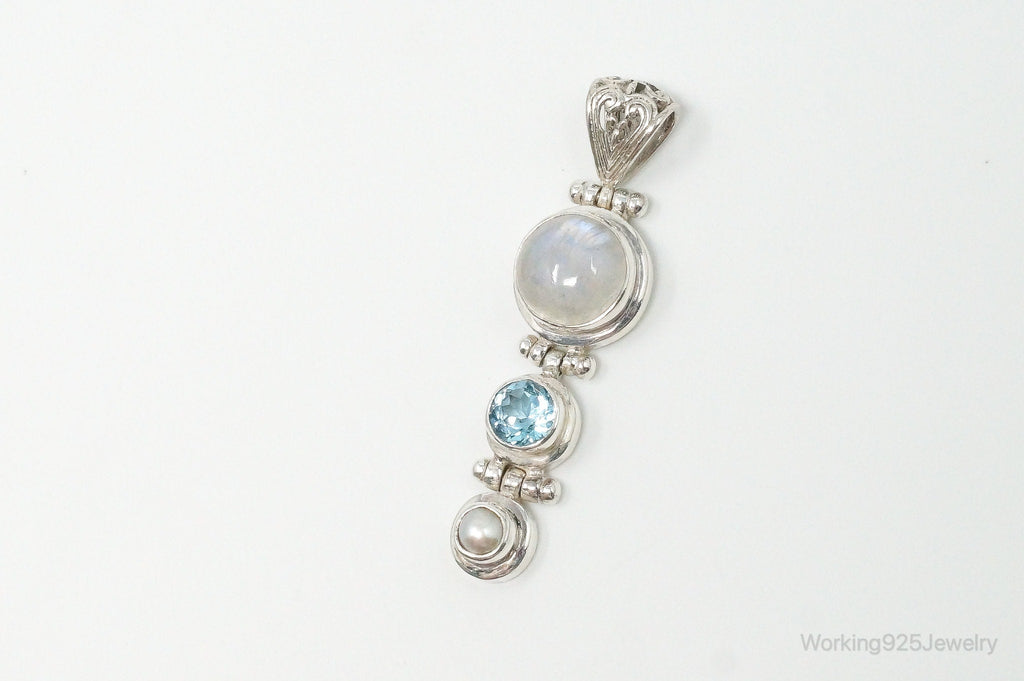 Large Designer SJ Blue Topaz Moonstone Pearl Sterling Necklace Pendant | Jewelry > Necklaces > Pendants | Wiccan Center
