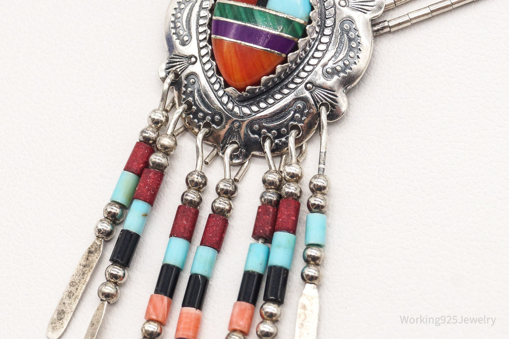 Vintage Native American QT Multi Gem Bead Sterling Silver Chain Necklace | Jewelry > Necklaces | Wiccan Center