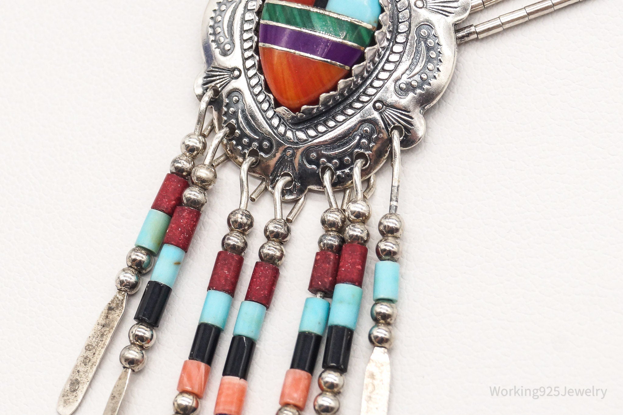 Vintage Native American QT Multi Gem Bead Sterling Silver Chain Necklace | Jewelry > Necklaces | Wiccan Center