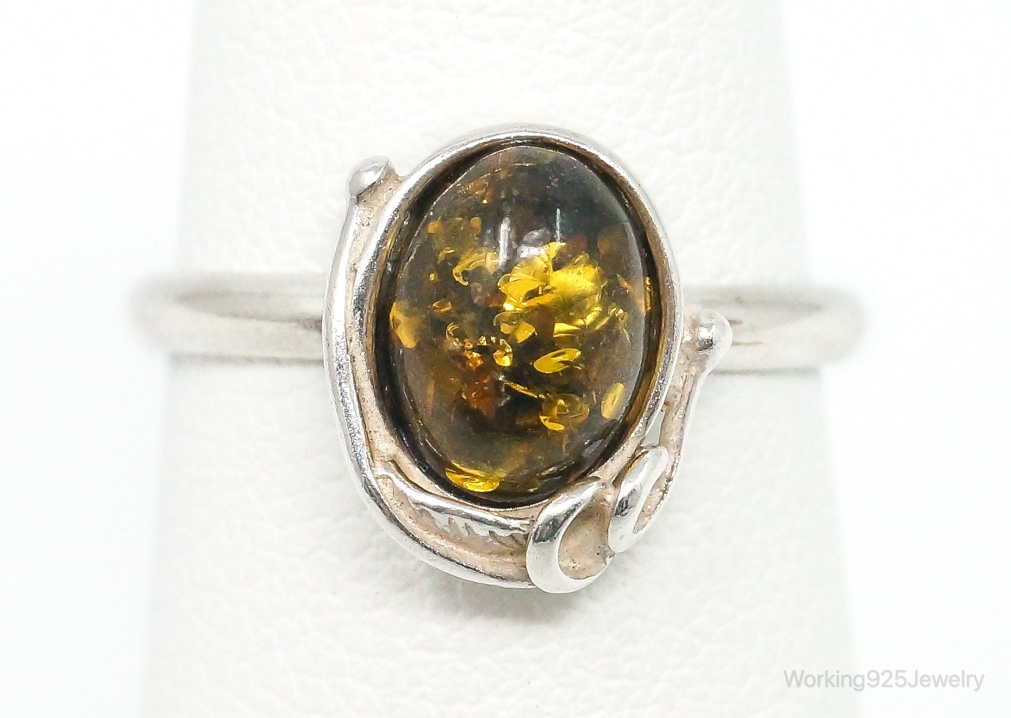 Vintage Yellow Amber Modern Sterling Silver Ring - Size 4.75 | Jewelry > Rings | Wiccan Center
