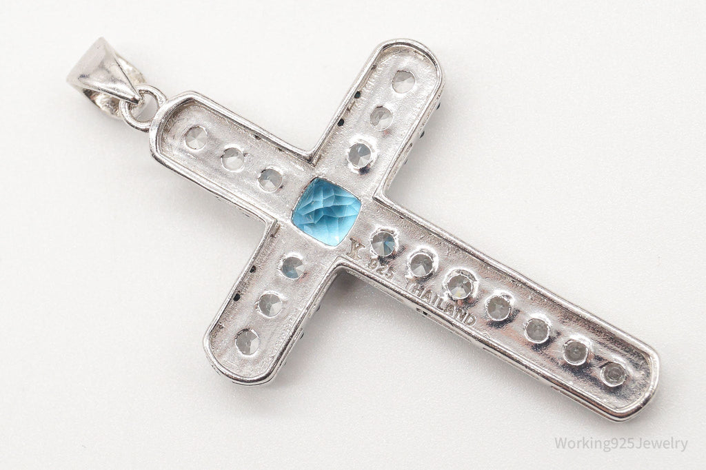 Large Designer Blue Topaz Cubic Zirconia Blue Diamond Sterling Silver Pendant | Jewelry > Necklaces > Pendants | Wiccan Center