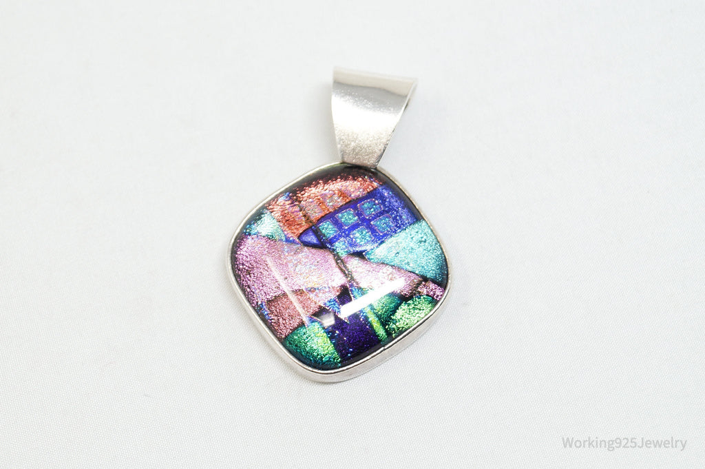 Vintage Large Dichroic Glass Sterling Silver Necklace Pendant | Jewelry > Necklaces > Pendants | Wiccan Center