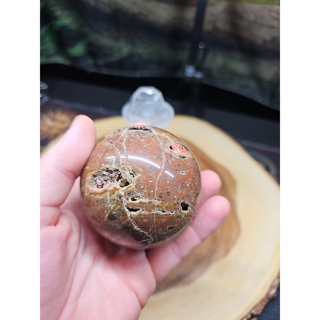 0.91 lb Vesuvianite Agate Carnelian Geode Sphere