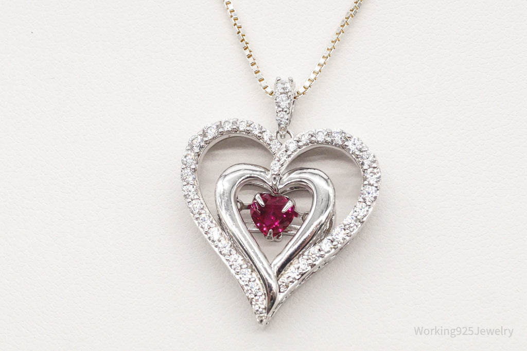 Vintage Designer SUN Ruby Cubic Zirconia Heart Sterling Silver Necklace | Jewelry > Necklaces > Pendants | Wiccan Center
