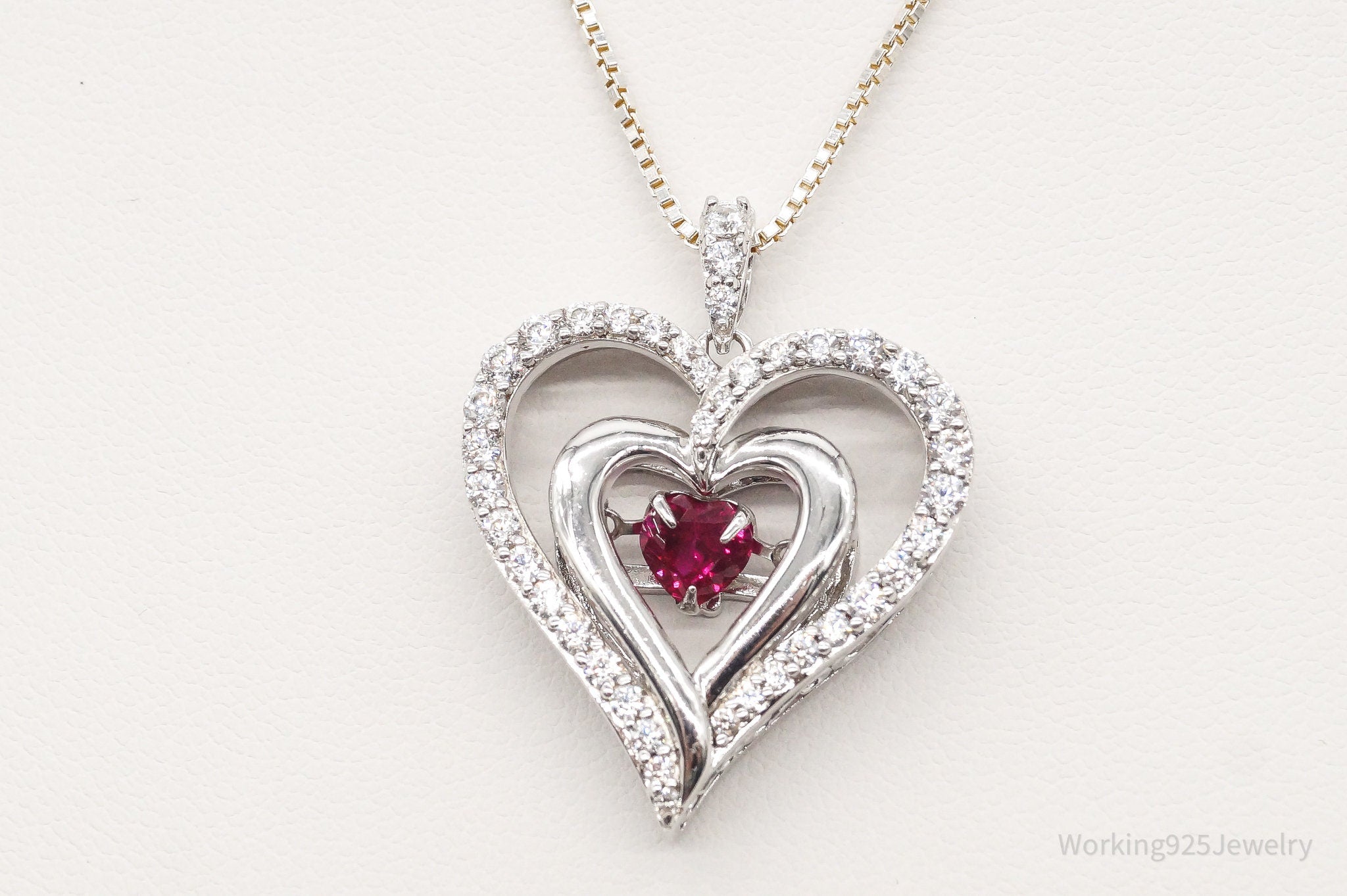 Vintage Designer SUN Ruby Cubic Zirconia Heart Sterling Silver Necklace | Jewelry > Necklaces > Pendants | Wiccan Center
