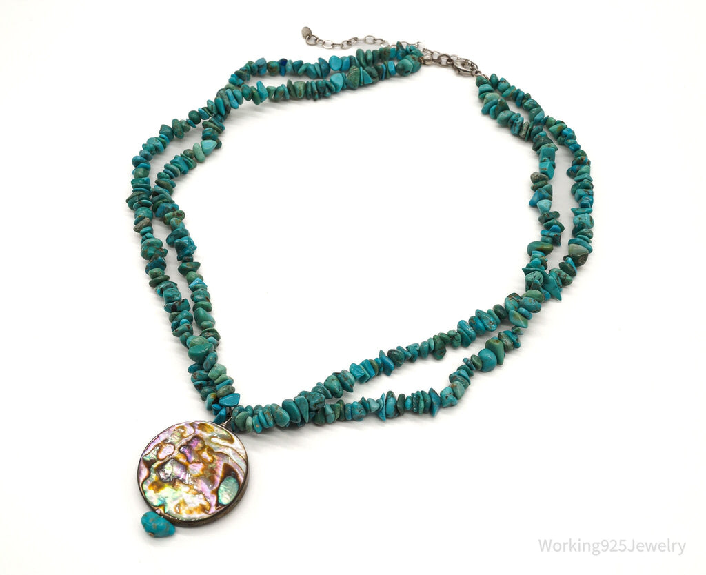 Vintage Native American Turquoise Abalone Shell Bead Sterling Silver Necklace | Jewelry > Necklaces | Wiccan Center