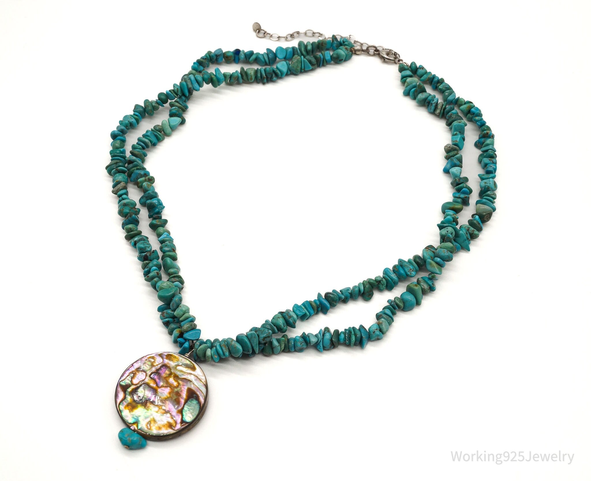 Vintage Native American Turquoise Abalone Shell Bead Sterling Silver Necklace | Jewelry > Necklaces | Wiccan Center