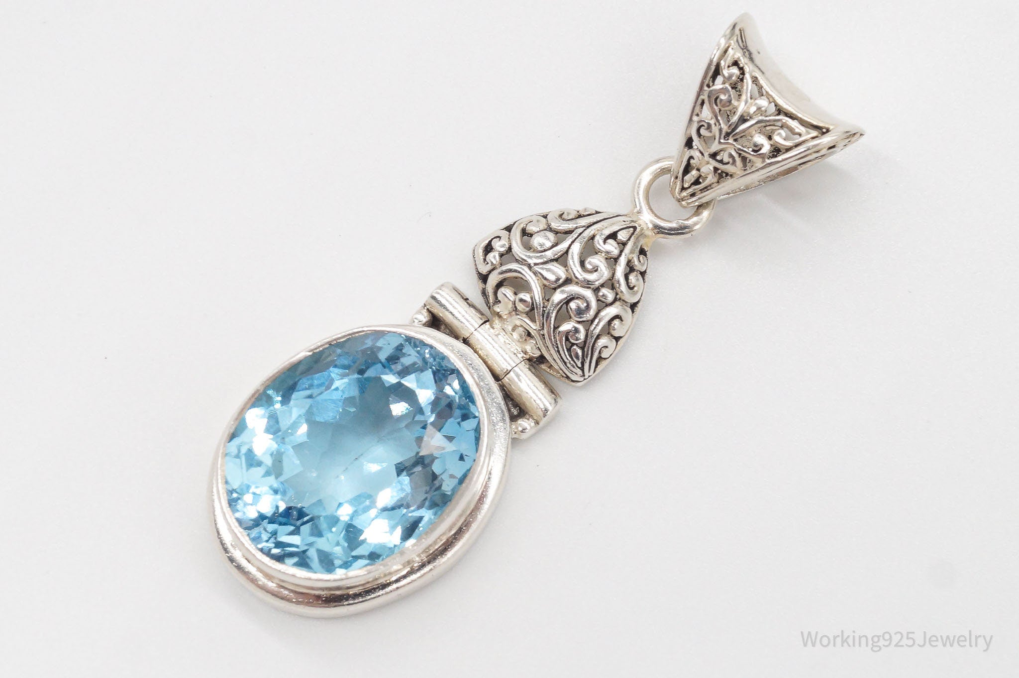 Large Vintage Blue Topaz Sterling Silver Necklace Pendant | Jewelry > Necklaces > Pendants | Wiccan Center