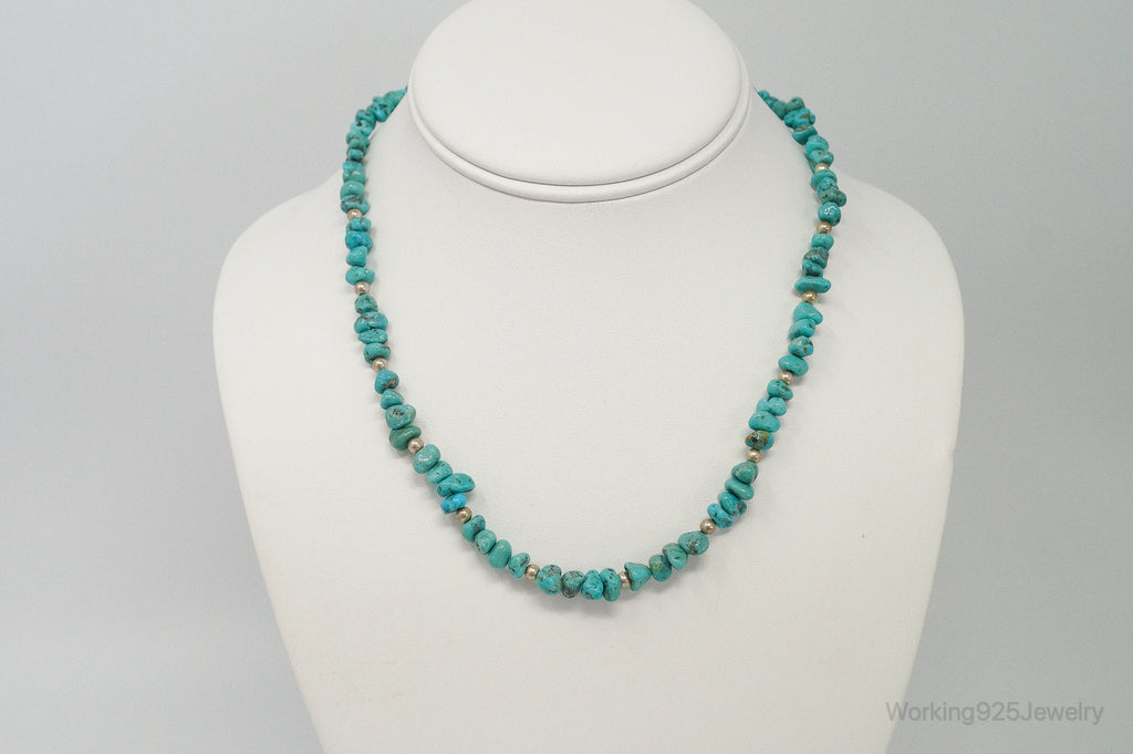 Vintage Native American Unsigned Turquoise Beaded Sterling Silver Necklace | Jewelry > Necklaces > Pendants | Wiccan Center