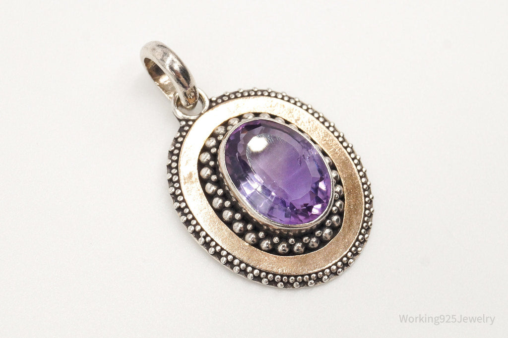 Large Vintage Amethyst Two Tone Sterling Silver Pendant | Jewelry > Necklaces > Pendants | Wiccan Center