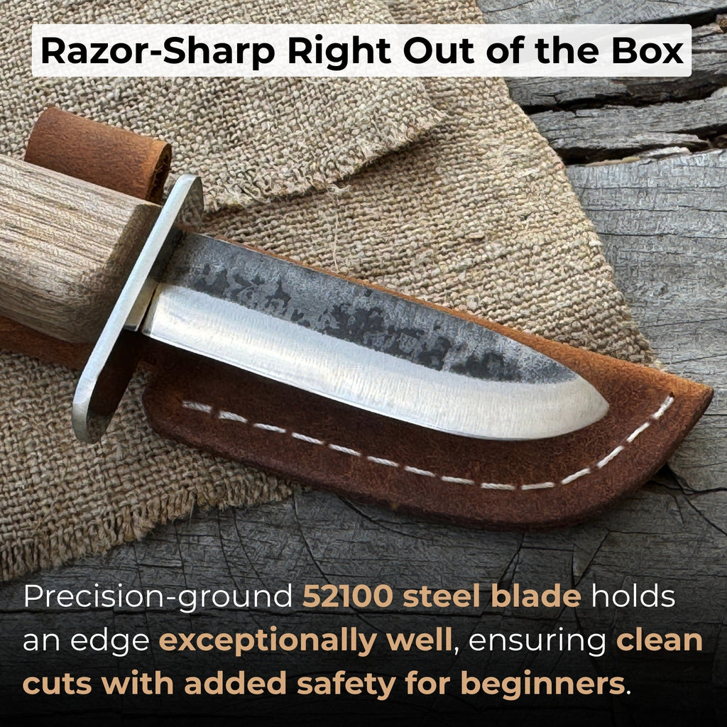 Beginner’s Woodcarving Knife with Leather Sheath, 6 cm (2.36 inches)