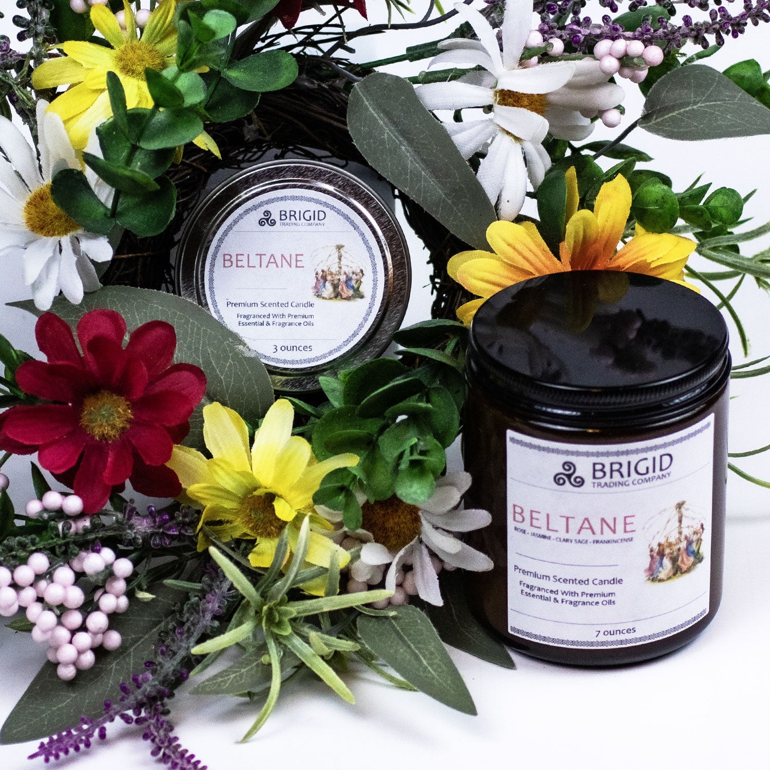 Beltane Soy Wax Candle - Rose, Jasmine, Clary Sage, and Frankincense | Premium Scented Candle | Wiccan Center