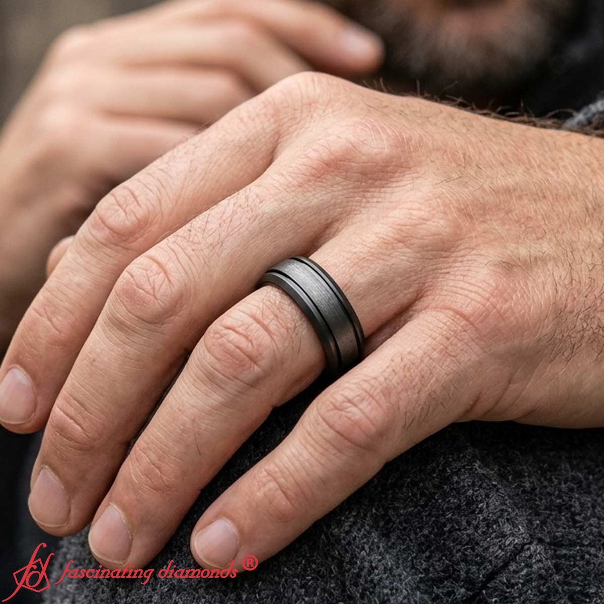 Beveled Inlay Mens Wedding Band