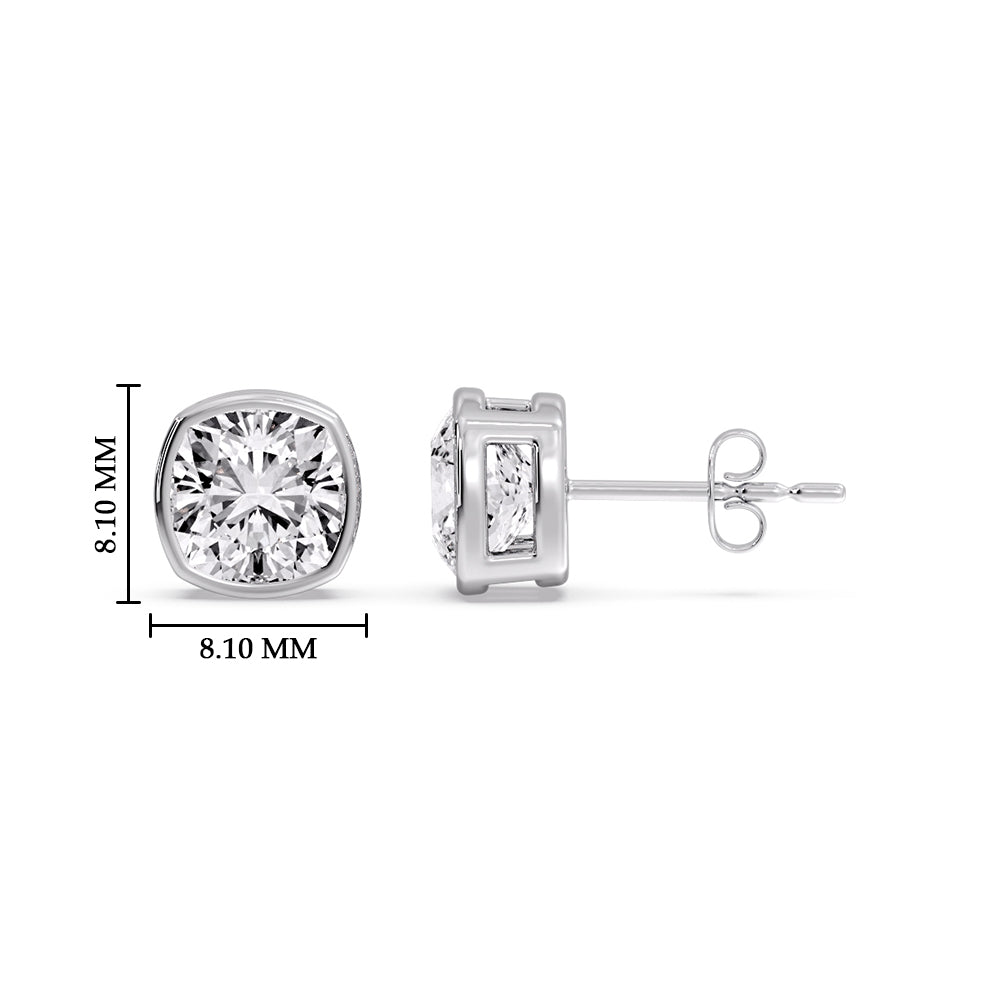 Cushion Diamond Bezel Set Solitaire Certified Stud Earrings