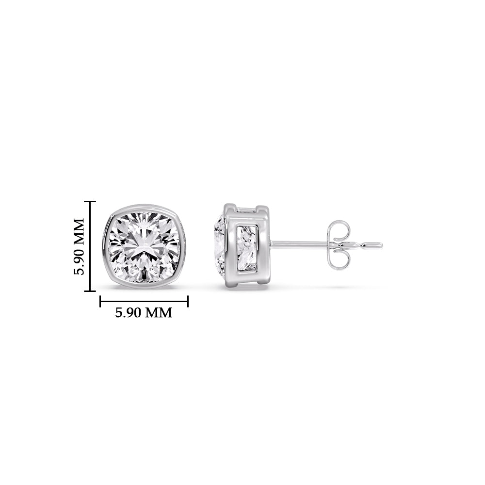 Cushion Diamond Bezel Set Solitaire Certified Stud Earrings