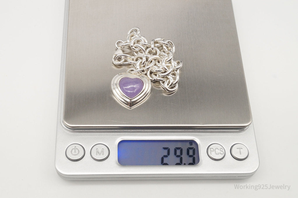 Vintage Designer CNA Lavender Jade Heart Chain Link Sterling Silver Bracelet | Jewelry > Bracelets | Wiccan Center