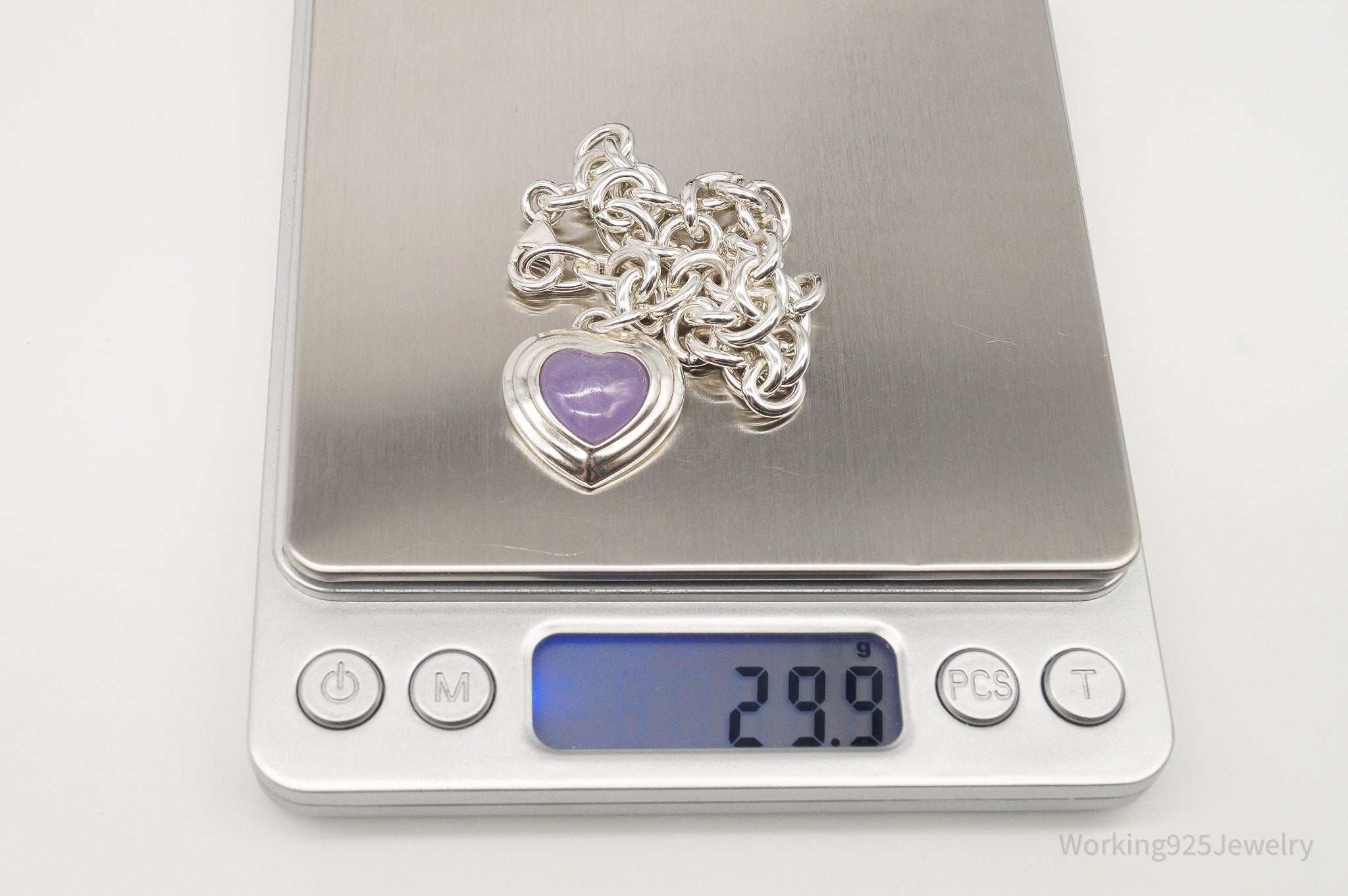 Vintage Designer CNA Lavender Jade Heart Chain Link Sterling Silver Bracelet | Jewelry > Bracelets | Wiccan Center