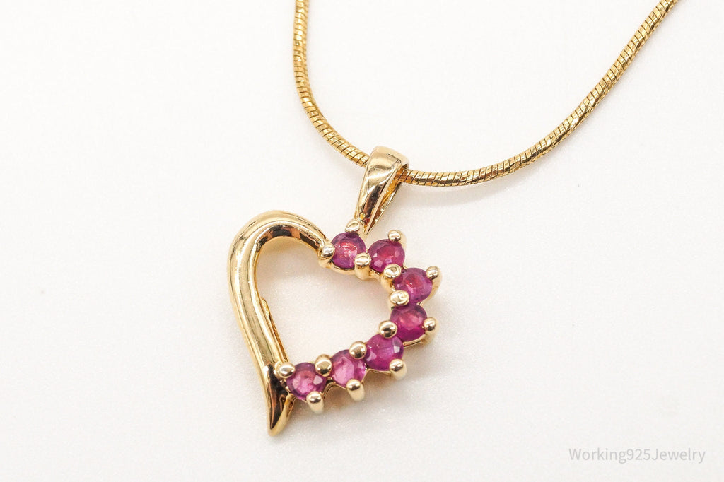Vintage Designer Ross Simons Ruby Heart Gold Vermeil Sterling Silver Necklace | Jewelry > Necklaces > Pendants | Wiccan Center