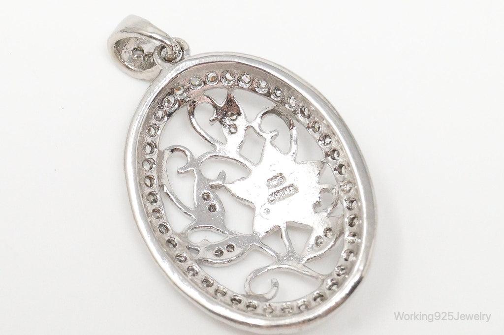 Large Vintage Faux Pearl Cubic Zirconia Sterling Silver Pendant | Jewelry > Necklaces > Pendants | Wiccan Center