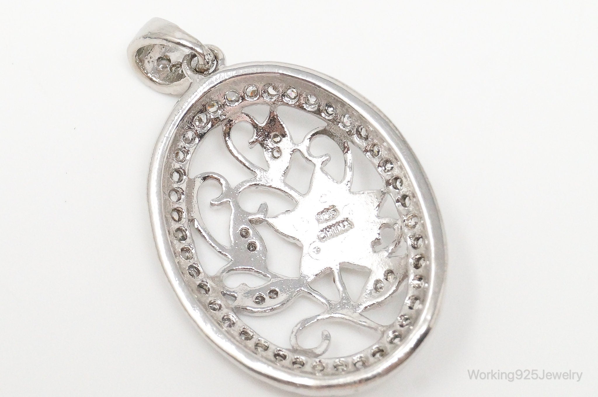 Large Vintage Faux Pearl Cubic Zirconia Sterling Silver Pendant | Jewelry > Necklaces > Pendants | Wiccan Center