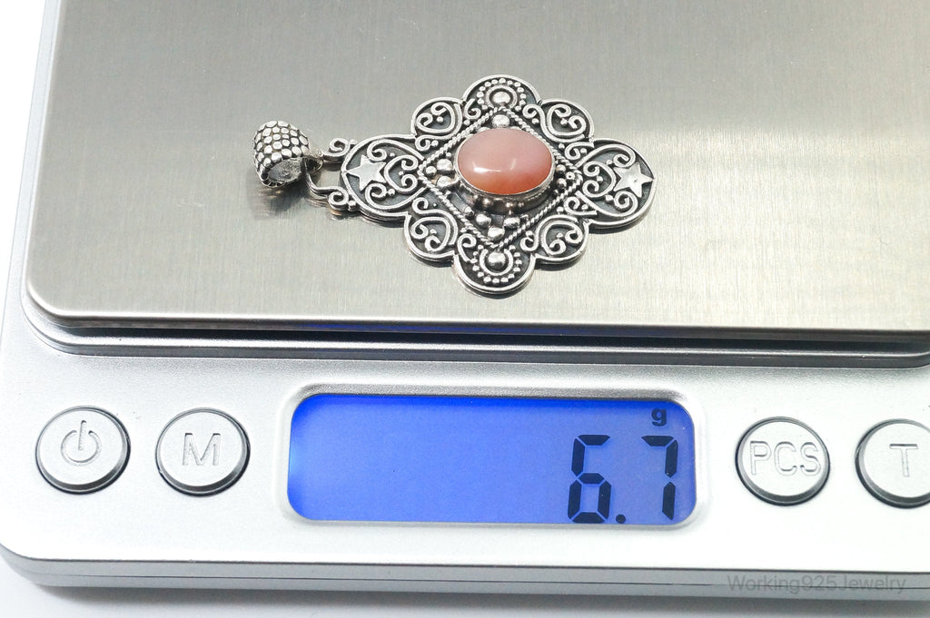 Vintage Pink Gemstone Bali Style Sterling Silver Dangle Pendant | Jewelry > Necklaces > Pendants | Wiccan Center