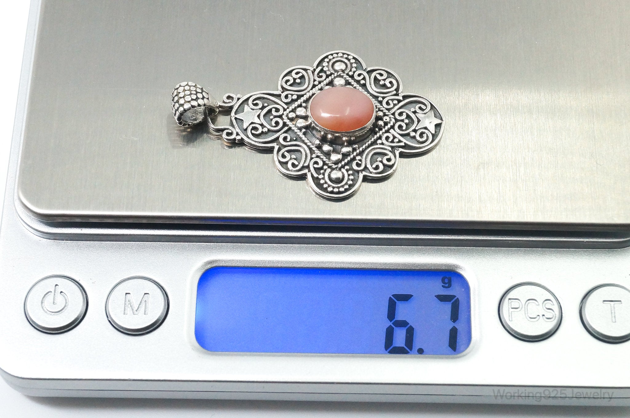 Vintage Pink Gemstone Bali Style Sterling Silver Dangle Pendant | Jewelry > Necklaces > Pendants | Wiccan Center