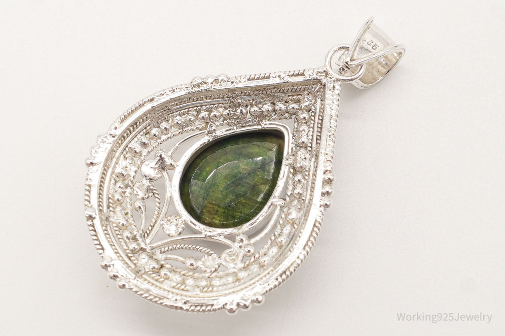 Vintage Large Green Stone Sterling Silver Pendant | Jewelry > Necklaces > Pendants | Wiccan Center