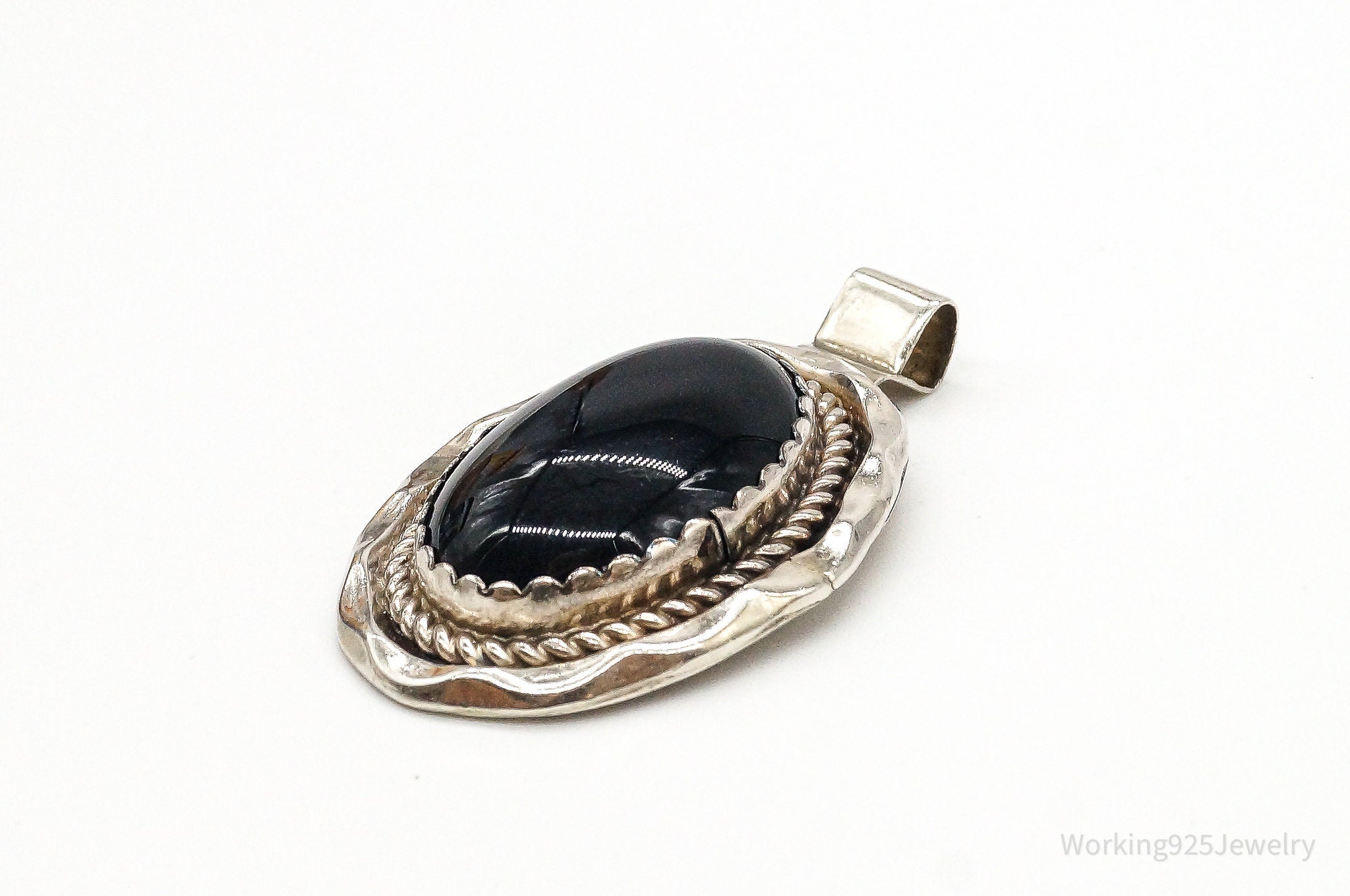 Large Vintage Native American Black Onyx Sterling Silver Pendant | Jewelry > Necklaces > Pendants | Wiccan Center