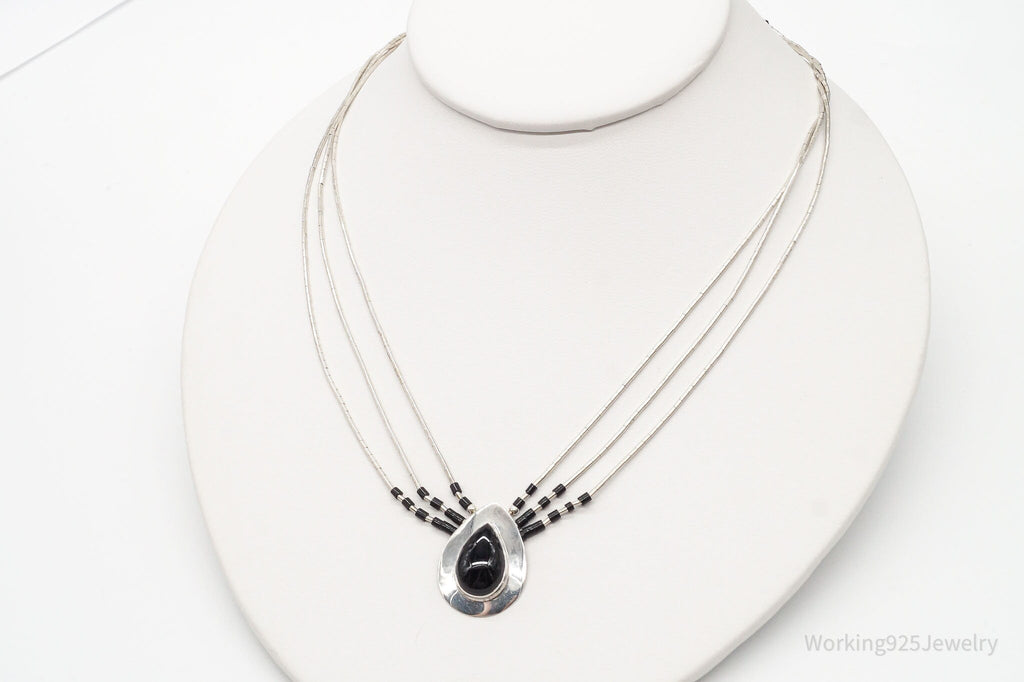 Vintage Native American Black Onyx Beaded Sterling Silver Necklace | Jewelry > Necklaces > Pendants | Wiccan Center