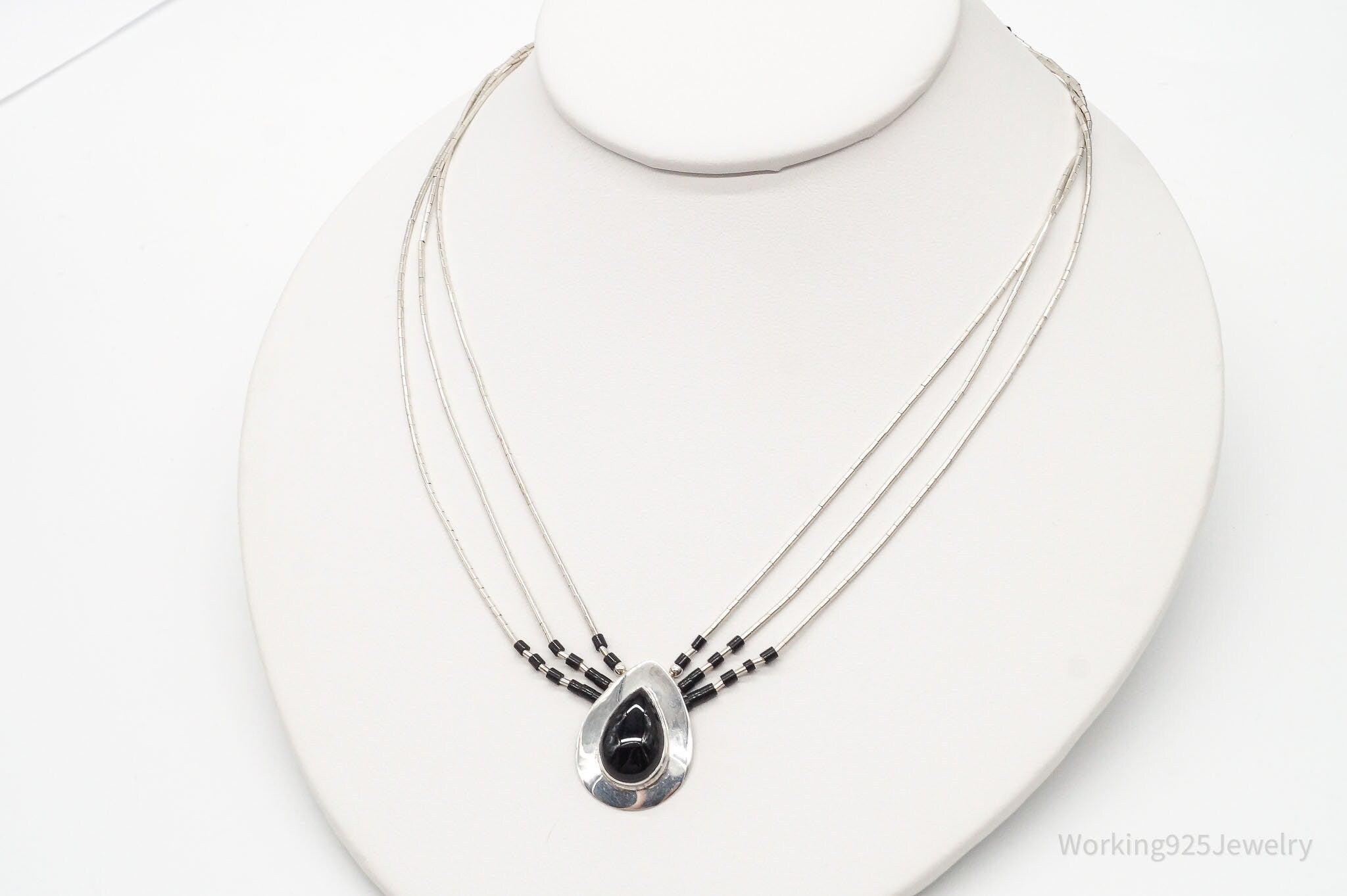 Vintage Native American Black Onyx Beaded Sterling Silver Necklace | Jewelry > Necklaces > Pendants | Wiccan Center