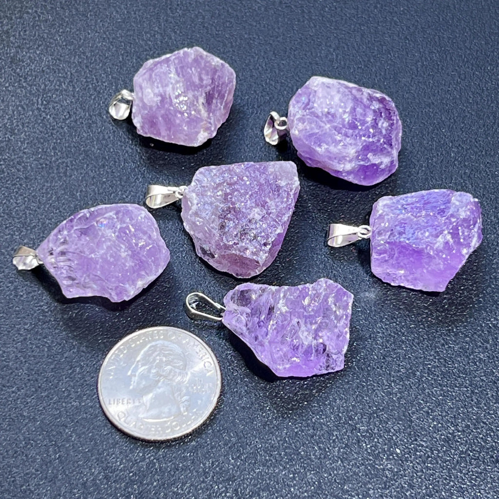 Amethyst Crystal Rough Raw Pendant (Silver Bail) Gemstone Jewelry Necklace Supply | Craft Supplies & Tools > Beads, Gems & Cabochons > Charms & Pendants > Charms | Wiccan Center