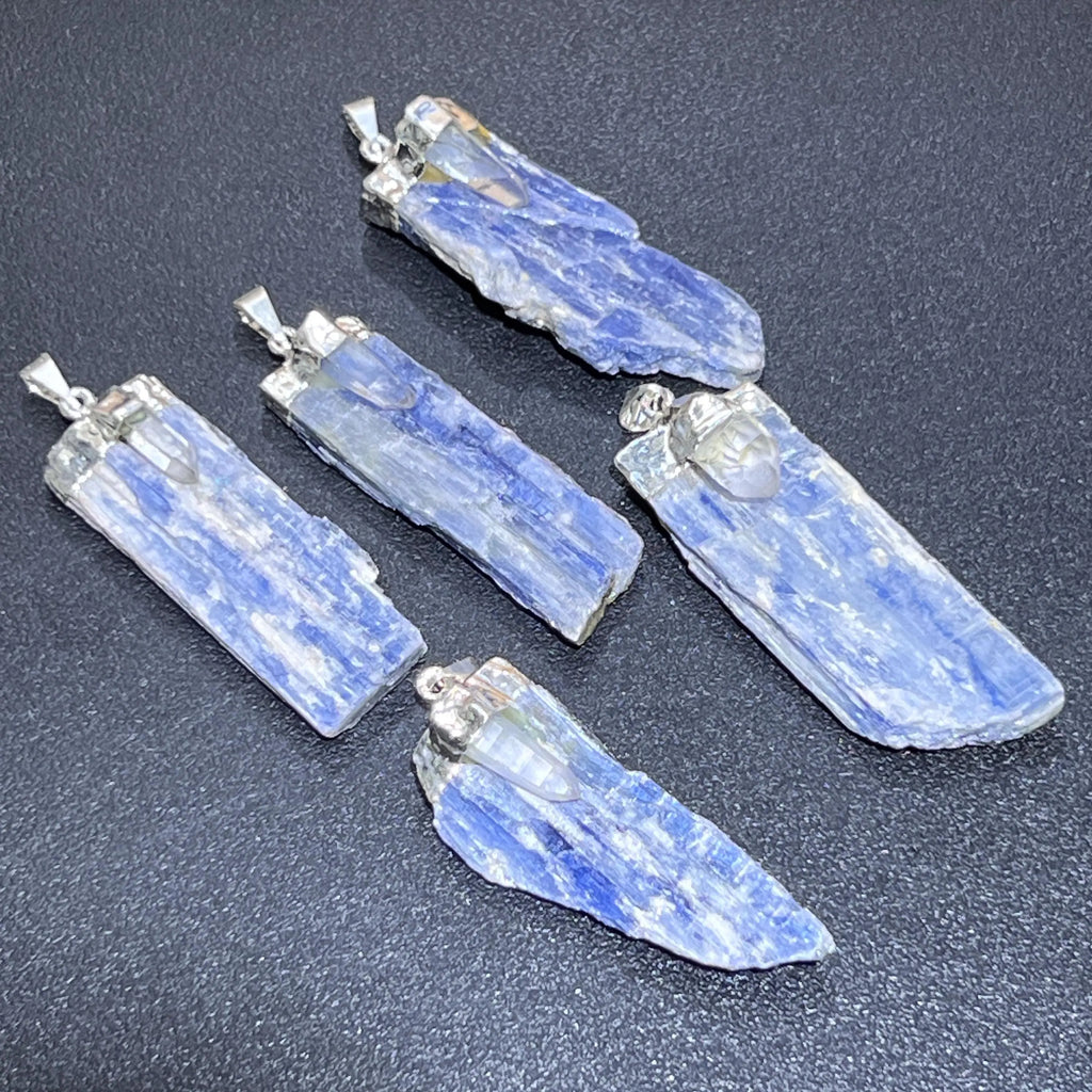 Kyanite and Quartz Crystal Pendant (Silver Plated) Blue Gemstone Jewelry Necklace Supply | Craft Supplies & Tools > Beads, Gems & Cabochons > Charms & Pendants > Pendants | Wiccan Center