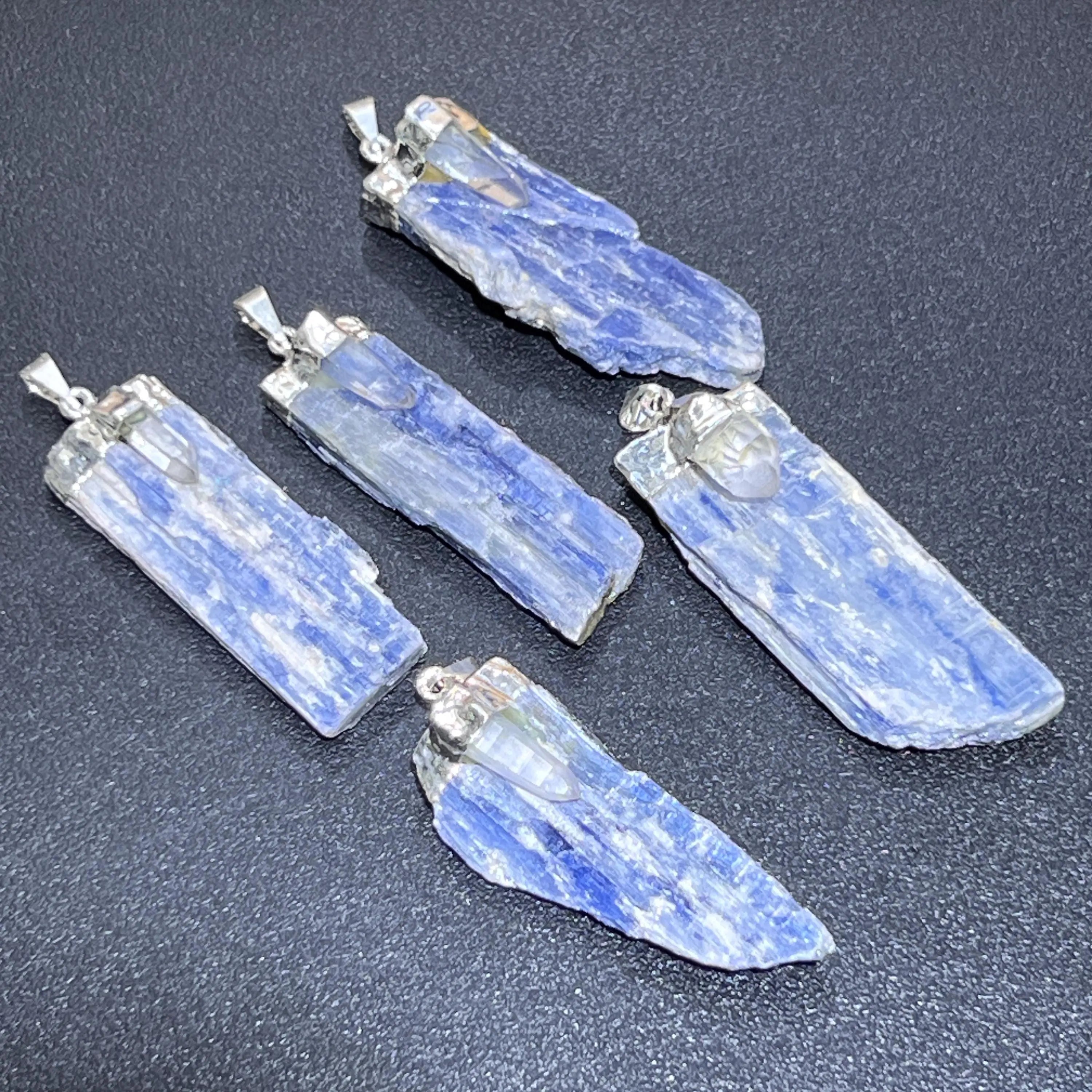 Kyanite and Quartz Crystal Pendant (Silver Plated) Blue Gemstone Jewelry Necklace Supply | Craft Supplies & Tools > Beads, Gems & Cabochons > Charms & Pendants > Pendants | Wiccan Center