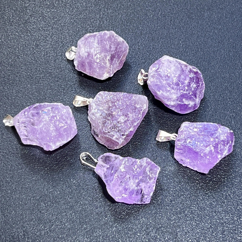 Amethyst Crystal Rough Raw Pendant (Silver Bail) Gemstone Jewelry Necklace Supply | Craft Supplies & Tools > Beads, Gems & Cabochons > Charms & Pendants > Charms | Wiccan Center