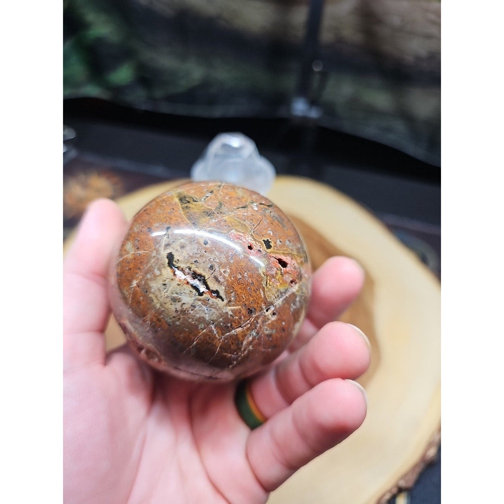 0.91 lb Vesuvianite Agate Carnelian Geode Sphere