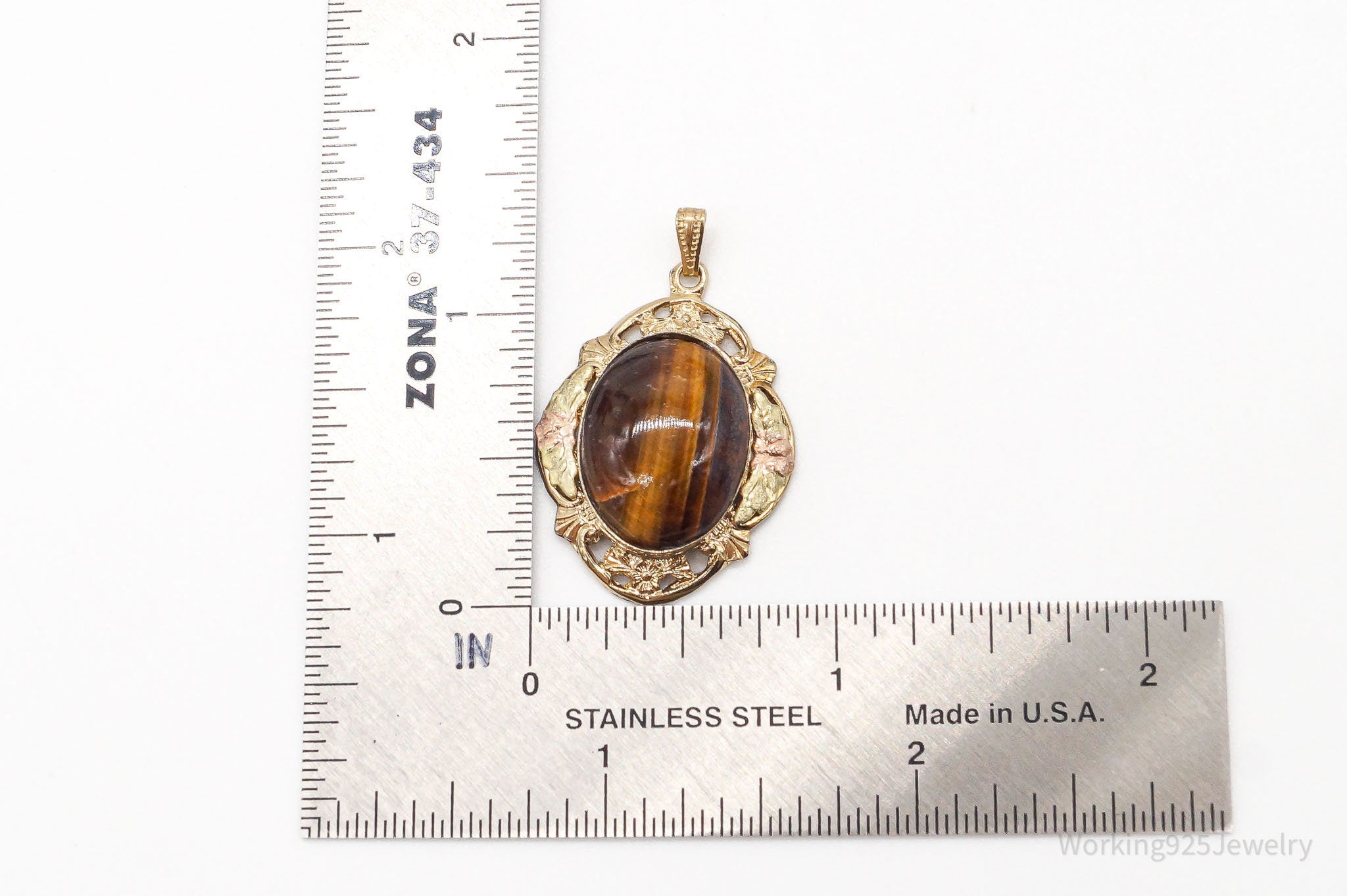 Vintage 1940s Designer LSP Co 12K GF Tigers Eye Sterling Silver Pendant | Jewelry > Necklaces > Pendants | Wiccan Center