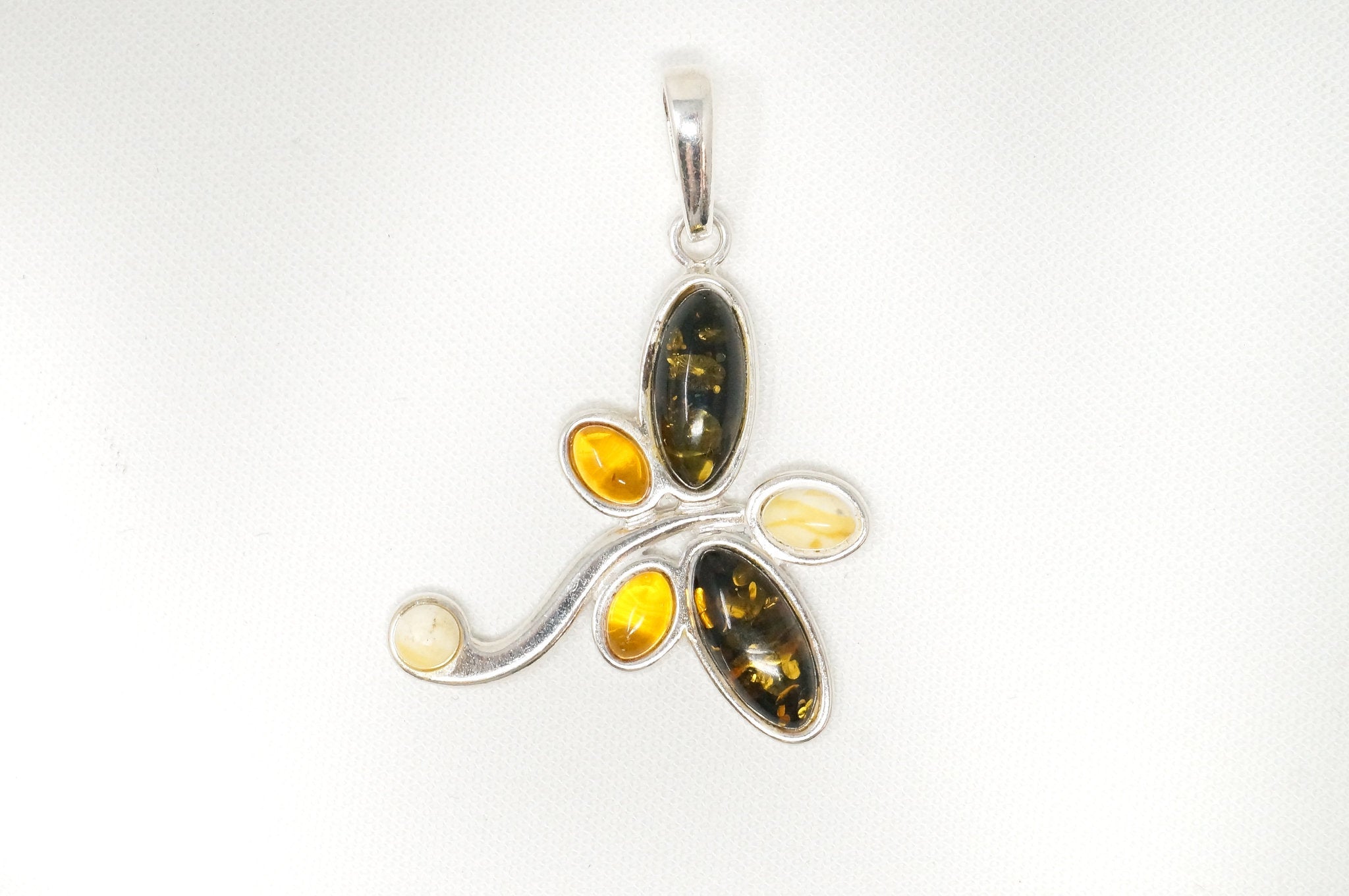 Vintage Multi Type Amber Dragonfly Sterling Silver Necklace Pendant | Jewelry > Necklaces > Pendants | Wiccan Center