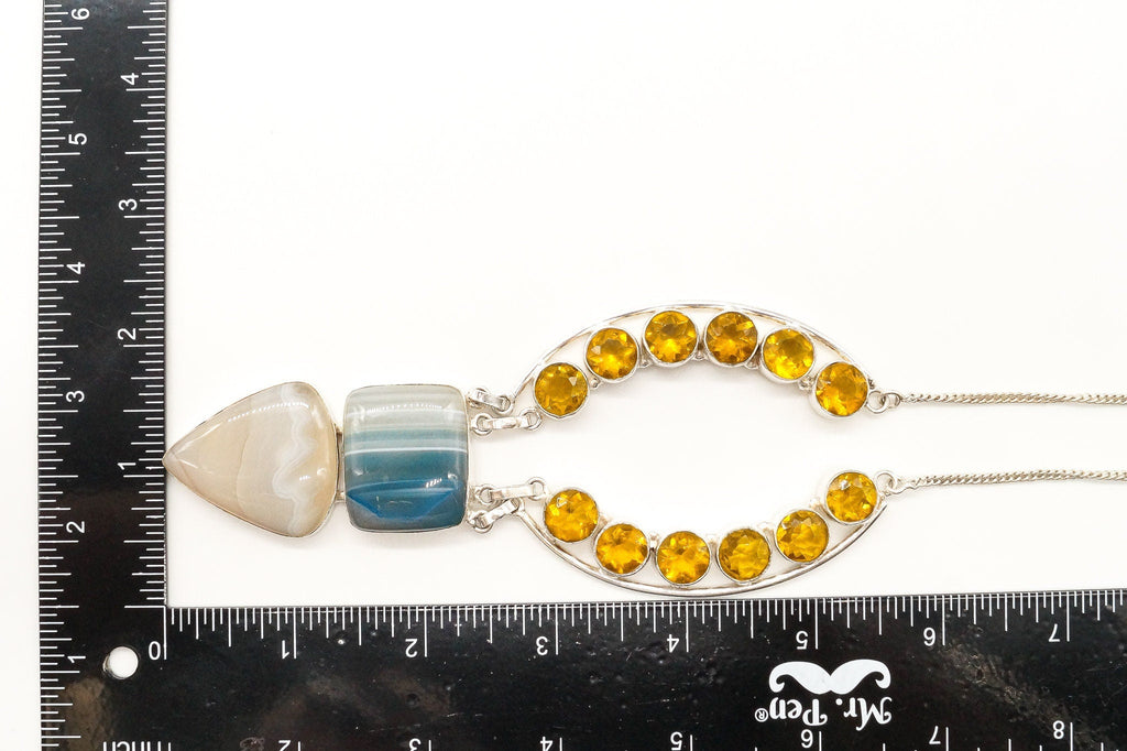 Large Lace Agate Citrine Sterling Silver Necklace | Jewelry > Necklaces > Pendants | Wiccan Center