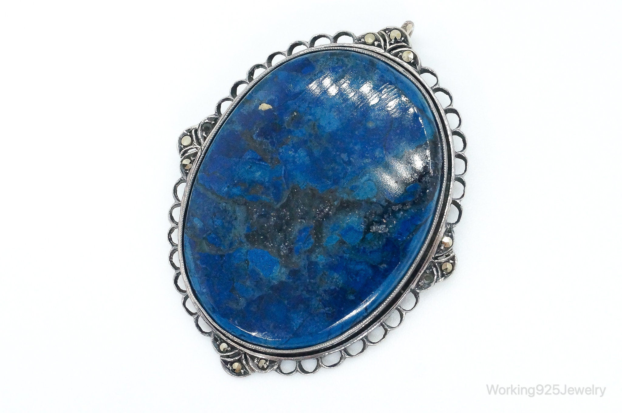 Large Antique Lapis Lazuli Marcasite Sterling Silver Pendant | Jewelry > Necklaces > Pendants | Wiccan Center