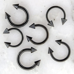 Spiked Black PVD Coated Steel Externally Threaded Horseshoes | Body Jewelry | Wiccan Center