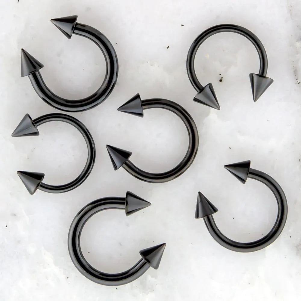 Spiked Black PVD Coated Steel Externally Threaded Horseshoes | Body Jewelry | Wiccan Center