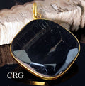 Black Agate Faceted Square Pendant with Gold Plating (1 Piece) Size 1.5 Inches
